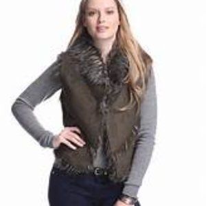 Dolce Cabo Olive Faux Suede & Fur Vest Large